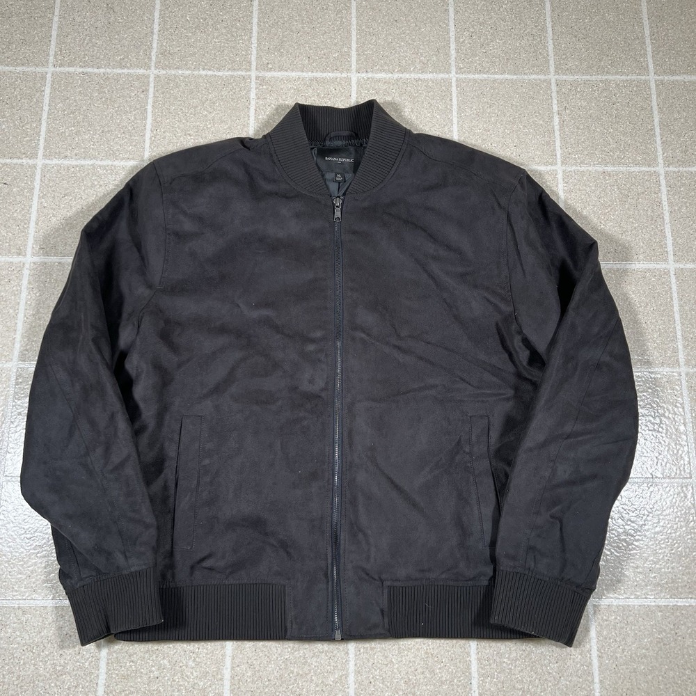 Banana Republic Vegan Suede Full Zip Bomber Jacket Mens XL Black Preppy City